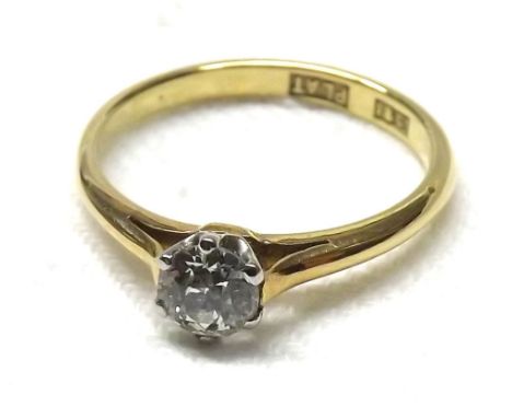 18ct Gold and Platinum old cut Solitaire Diamond ring of approximately quarter carat&nbsp;
Condition:
Stone has inclusions. 2