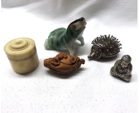 A Mixed Lot including a Tiffany & Co white metal Box in the form of a hedgehog, hinged lid; together with glass frog ornament