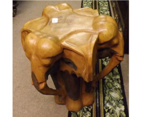 Unusual ethnic wood stool carved as an elephant's head, 1ft 4" wide  
