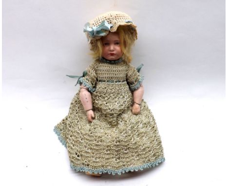 Kammer &amp; Reinhardt bisque socket head doll, painted eyes, brows and lips, blonde wig on five-piece jointed composition bo