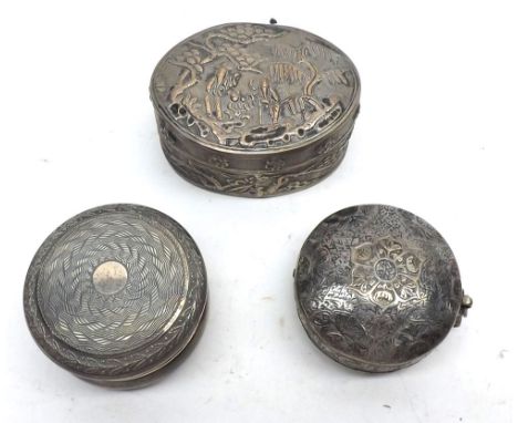 Mixed lot comprising a Birmingham hallmarked Silver Trinket Box of round form with engine turned decoration together with a f