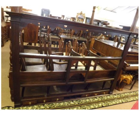 Large 18th Century Oak wall shelf with moulded cornice over a pierced frieze, fitted with one short and three long shelves an