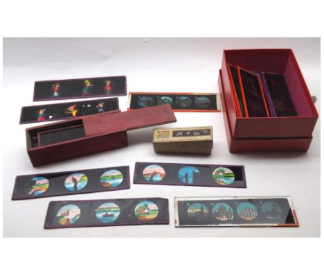 Box containing a quantity of mostly 19th Century magic lantern slides  