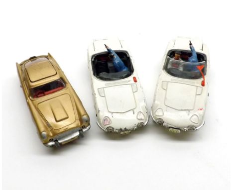 Unboxed Corgi James Bond Aston Martin DB5, in gold livery, together with two James Bond Toyota 2000 GTs (all in playworn cond