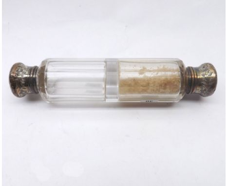 A Victorian Double Facetted Clear Glass Scent Bottle with engraved lids, apparently unmarked, one end inscribed "E E D from A