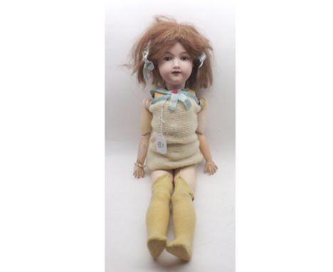 Armand Marseille Bisque Socket Head Doll, head mould No 390, features weighted brown sleep glass eyes, painted lashes and bro