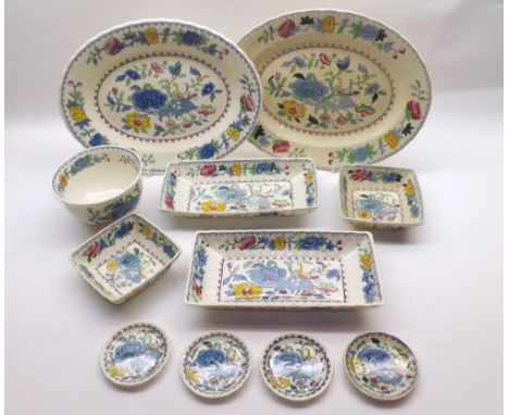 Mixed lot of Mason's Regency pattern table wares, comprising two oval dishes, two rectangular Dishes, two square Dishes, Slop