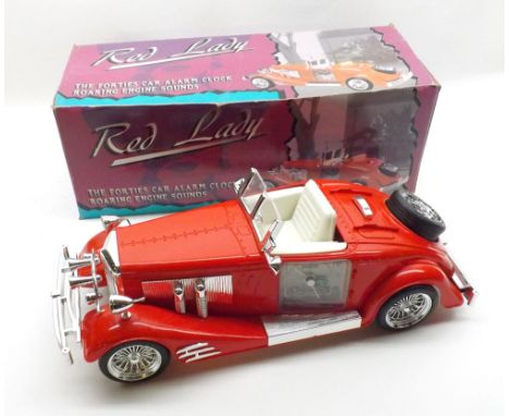 A Steepletone "Red Lady" Novelty Car Alarm Clock, modelled as a 1940s Open Topped Car "Red Lady" (Taiwanese manufacture), tog