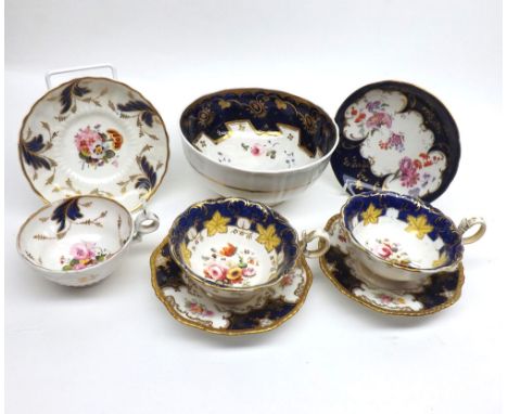 Mixed lot: comprising 19th and 20th Century floral decorated tea wares to include Coalport comprising three Cups, four variou