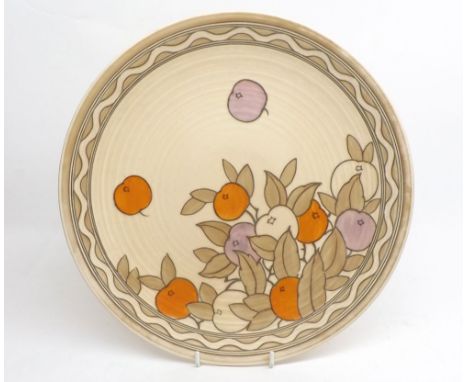 Crown Ducal Charlotte Rhead Charger decorated with stylised fruits, 12" diameter&nbsp;
Condition:
Very slight chip to edge ot