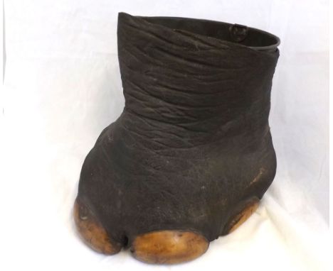 Novelty waste paper bin formed from an Elephant's Foot, fitted with galvanised liner, approx 12" high
Condition:
Generally go