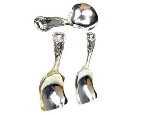 GEORGE IV SILVER CADDY SPOON, maker JW, Birmingham 1824, Queen's pattern, 9.5cm long; along with another silver caddy spoon, 
