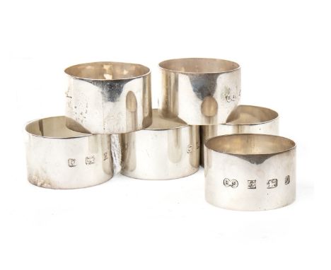 SET OF SIX SILVER NAPKIN RINGS, maker Robert Sorley, Birmingham marks, each circular ring 4cm diameter, 169g gross