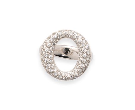TIFFANY & CO, ELSA PERETTI: 'SEVILLANA' DIAMOND RING, 2005 designed as an oval hoop pave-set with brilliant-cut diamonds, rin
