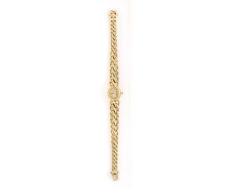 CORUM: LADY'S GOLD BRACELET WATCH, SWISS, CIRCA 1988 manual wind 17 jewel movement, engine turned champagne dial with Roman n