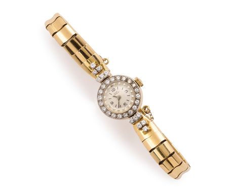 GIRARD PERREGAUX: DIAMOND COCKTAIL WATCH, 1950s the circular dial applied with Arabic numerals and baton indicators, brillian