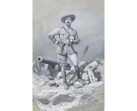 RICHARD CATON WOODVILLE. JNR (1856-1927) Robert Baden-Powell standing on a rocky outcrop, signed and dated 1900, pencil and g