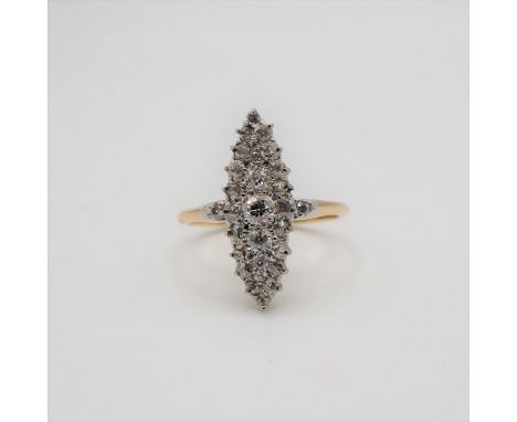 A Diamond Ring pavé-set graduated old-cut stones to marquise plaque, stamped 18ct, ring size L 1/2, approx 3.10gms 