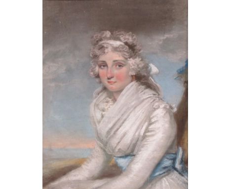 ATTRIBUTED TO JOHN RAPHAEL SMITH (1751-1812). Portrait of a Lady, traditionally identified as Elizabeth Edwards, seated half-