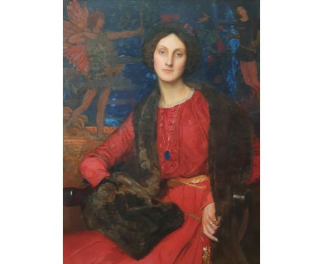 GEORGE SPENCER WATSON ROI, RP, ARA, RA (1869-1934) 'My Lady of the Rose,' a portrait of Hilda Spencer Watson, seated three qu