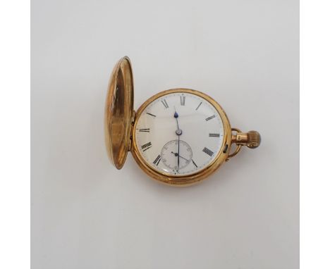 An 18ct gold cased keyless wind Hunter Pocket Watch the white enamel dial with roman numerals and subsidiary seconds dial by 