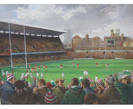 ALAN FEARNLEY (b.1942) 'Wales v England', Cardiff Arms Park, 17 January 1981, signed, oil on canvas, 30 x 40 inThis is the or