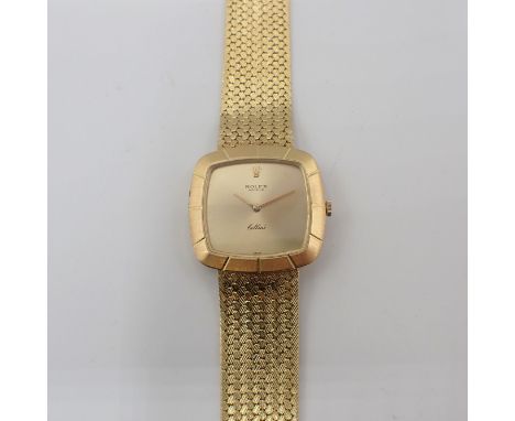 A gentleman's Rolex Geneve 'Cellini' manual wind Wristwatch the plain square dial with gold hands and segmented bezel on inte