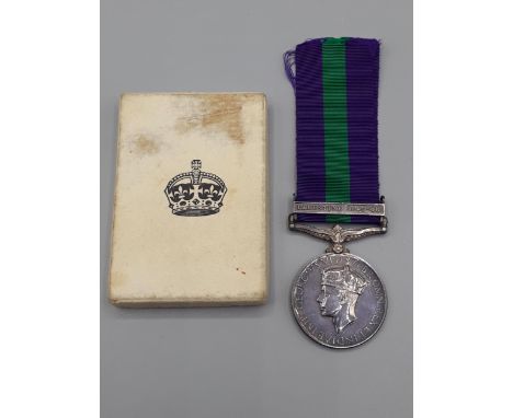 General Service Medal with 'Palestine 1945-48' Clasp engraved to 19015577 Pte. M. Cloney, Army Air Corps. With box of issue 