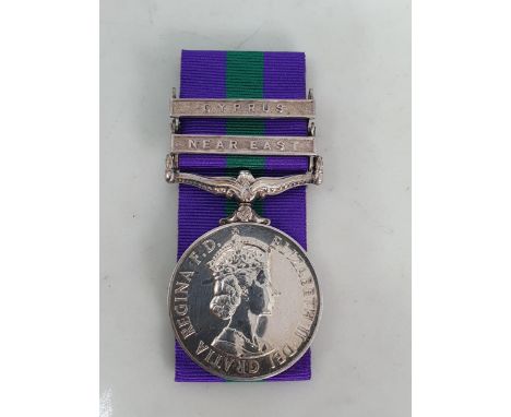 General Service Medal with 'Near East' and 'Cyprus' Clasps engraved to 23232010 Pte. J. Johnstone, Argyll &amp; Sutherland Hi