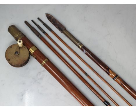 A Chas Farlow three piece Prize Medal 1862 drop eye Fishing Rod, with spare tip section (Spare Section Damaged and a couple o