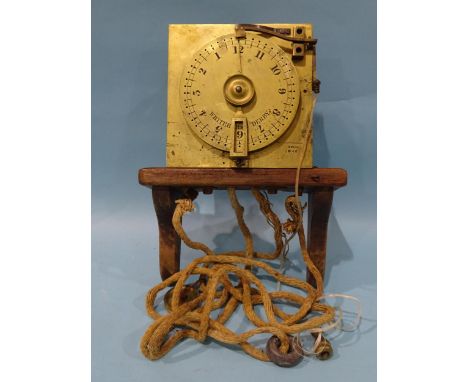 A 19th century brass noctuary or night-watchman's four-pillar clock movement by Whitehurst of Derby No.5046, signed on dial a