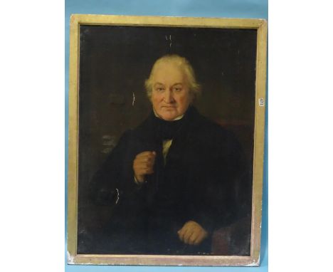 19th century English School PORTRAIT OF A GENTLEMAN HOLDING A WALKING STICK Oil on canvas, 90 x 70cm and two further portrait