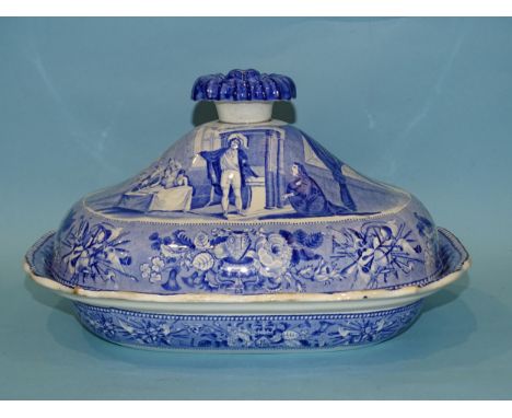 Jones &amp; Sons, Hanley (1826-28), from the British History Series: a vegetable tureen and cover decorated blue and white "C