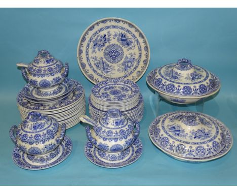 A collection of late-19th century Spode blue and white dinner ware decorated with vases and flowers, comprising: three sauce 