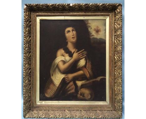 19th century Italian School PORTRAIT "ST TERESA" WITH LANDSCAPE BEYOND Oil on canvas, 76 x 63cm. 