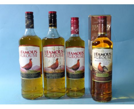 The Famous Grouse blended Scotch whisky, 40% vol, 1L (x2), 700ml (x1) and one bottle of Bourbon Cask, in box, (4). 