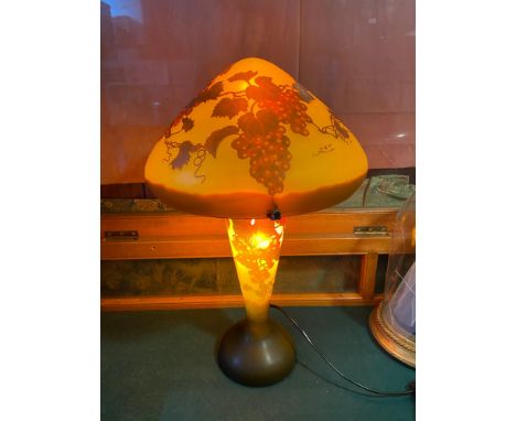 A Vintage Galle grape and vine cameo design, mushroom shaped table lamp. In a working condition. [54cm in height] 