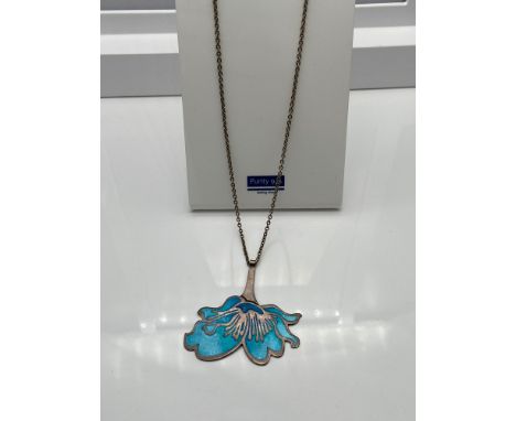 Edinburgh silver and enamel flower pendant together with a silver chain. Produced by Alistair Norman Grant. [Chain- 44cm in l