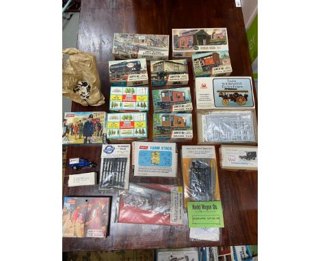A Quantity of boxed Train Airfix models and Merit kits. Includes Various wagons, Railway accessories and Hales Fowler Showman