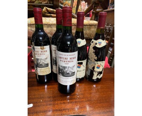5 Bottles of vintage red wine. Three Chateau Nenin Pomerol 1987 and two 1989 Bourgogne Pinot Noir. 