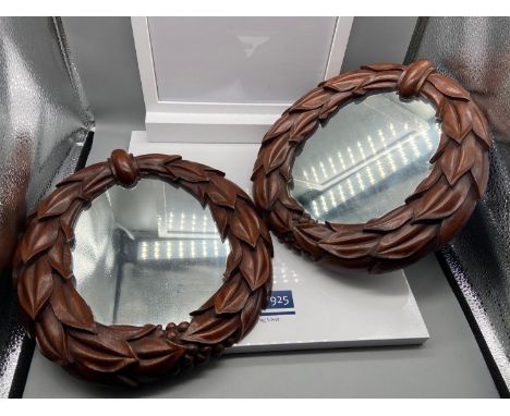 A Lot of two matching antique hand carved hardwood surround mirrors. [27x24cm] 
