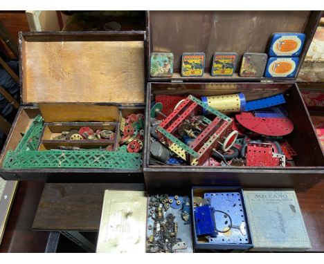 Two wooden boxes containing vintage Meccano 