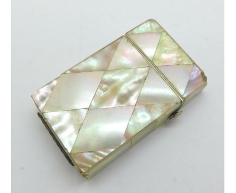 A mother of pearl vesta case, some a/f 