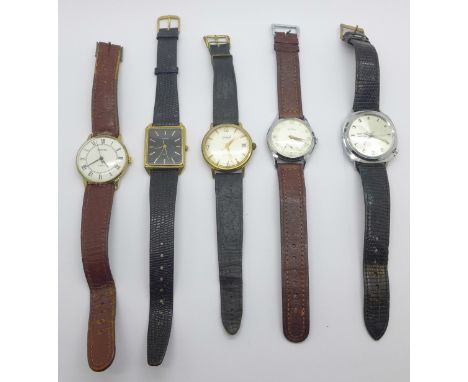 Five wristwatches, Technos, Curtis and 3x Sekonda 