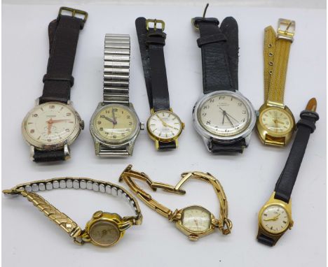 Eight lady's and gentleman's manual wind wristwatches including Junghans, Helvetia and Montine, etc. 