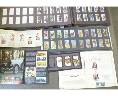 Seven complete albums of cigarette cards, Wills Radio Celebrities, Wills Animalloys, Black Cat Vintage Cars, 1937 Coronation 