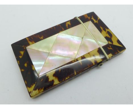 A tortoiseshell and mother of pearl card case, 54mm x 91mm 