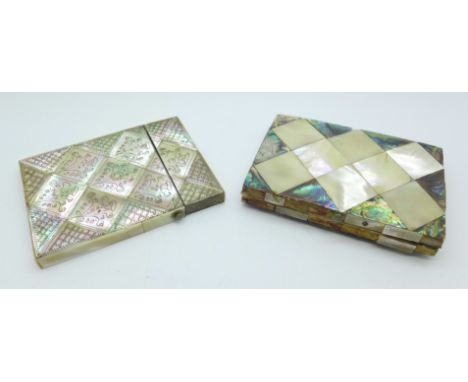 Two mother of pearl card cases, a/f 