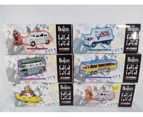 The Beatles - a collection of six Corgi Classics The Beatles Collection to include model No. 35006, 35302, 58003, 22301, 0560