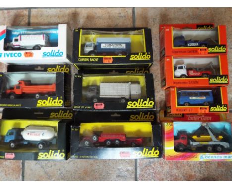 Solido - ten diecast models comprising 366 - Saviem breakdown lorry 'Police', 355 - Peugeot J7 bus 'Air Inter', 366 - Saviem 